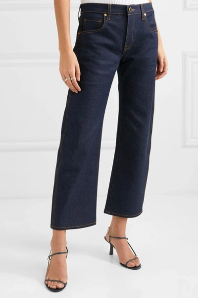 Shop Khaite Wendell Cropped High-rise Wide-leg Jeans In Indigo