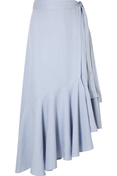 Shop Apiece Apart Rosita Tencel And Linen-blend Wrap Skirt In Light Blue
