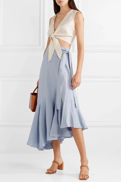 Shop Apiece Apart Rosita Tencel And Linen-blend Wrap Skirt In Light Blue