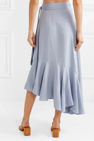 Shop Apiece Apart Rosita Tencel And Linen-blend Wrap Skirt In Light Blue