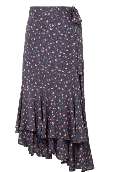 Shop Apiece Apart Rosita Floral-print Voile Wrap Skirt In Navy