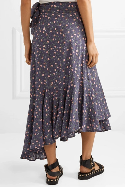 Shop Apiece Apart Rosita Floral-print Voile Wrap Skirt In Navy