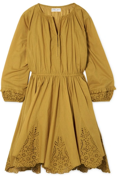 Shop Apiece Apart Vereda Broderie Anglaise Cotton-voile Mini Dress In Mustard