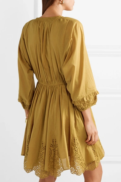 Shop Apiece Apart Vereda Broderie Anglaise Cotton-voile Mini Dress In Mustard