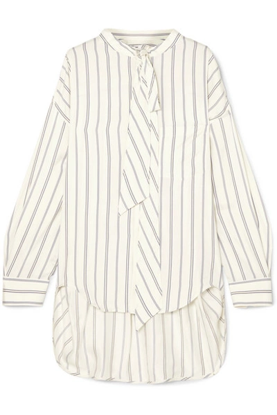 Shop Balenciaga Pussy-bow Printed Striped Silk-piqué Shirt In White
