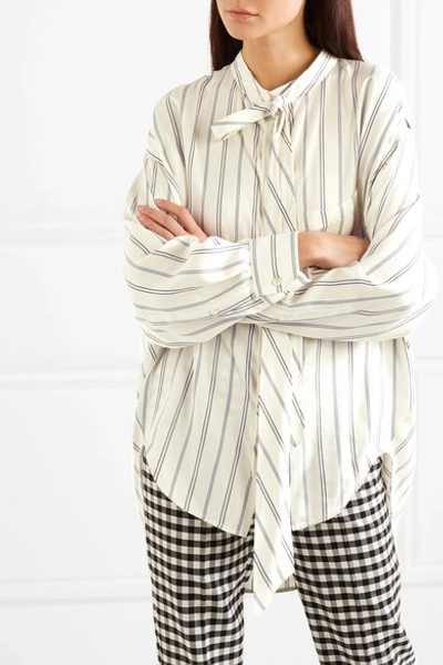 Shop Balenciaga Pussy-bow Printed Striped Silk-piqué Shirt In White