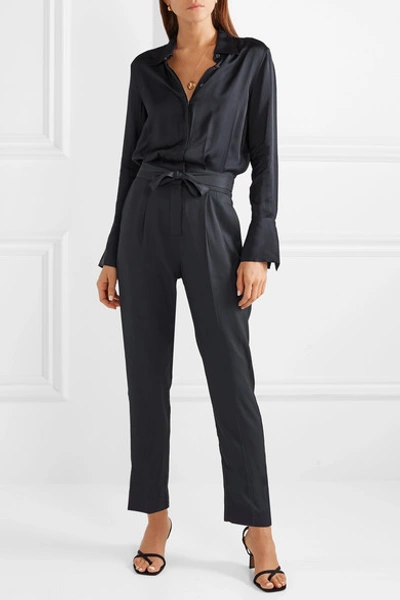 Shop Equipment Andrea Belted Washed-satin And Twill Jumpsuit In Navy