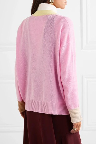 Shop Marni Striped Cashmere Cardigan In Pink