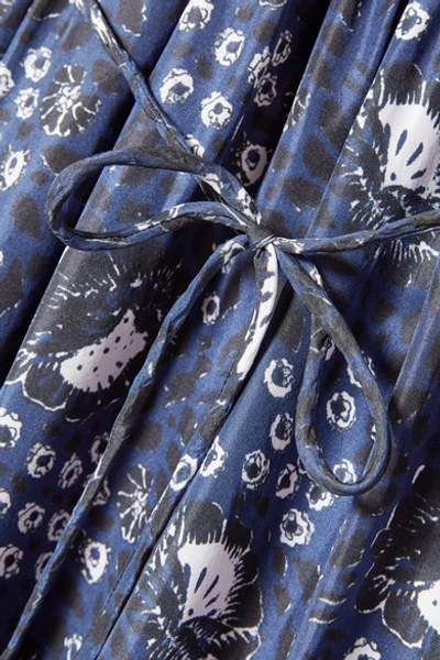Shop Apiece Apart Olivia Smocked Floral-print Silk-satin Maxi Dress In Navy