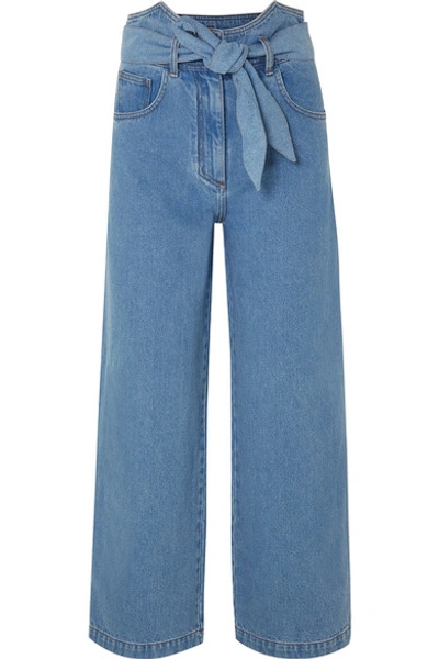 Shop Nanushka Cropped High-rise Wide-leg Jeans In Mid Denim