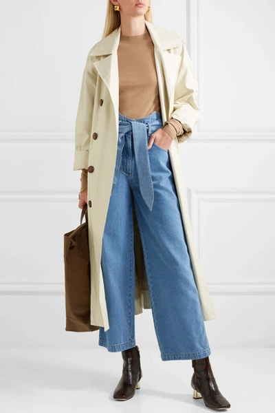 Shop Nanushka Cropped High-rise Wide-leg Jeans In Mid Denim