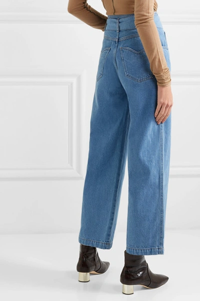 Shop Nanushka Cropped High-rise Wide-leg Jeans In Mid Denim