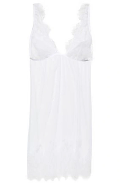 Shop I.d. Sarrieri Lace-paneled Tulle Chemise In White