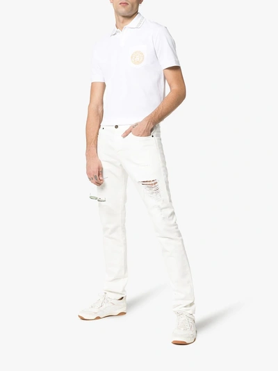 Shop Versace Cotton Gold Medusa Polo Shirt In White