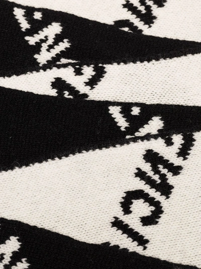 Shop Balenciaga Black And White Logo Intarsia Wool Blend Scarf