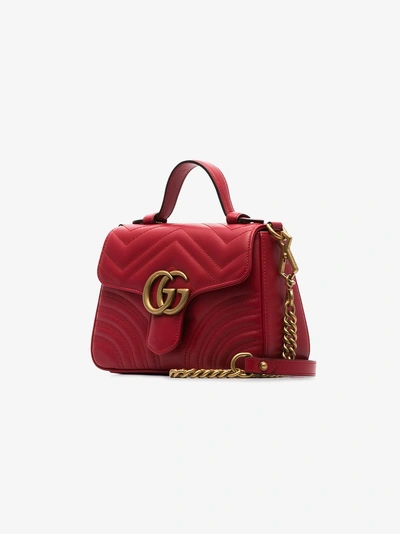 Shop Gucci Red Gg Marmont Mini Leather Shoulder Bag