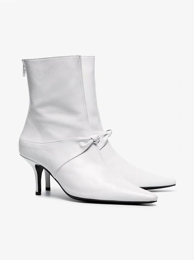 Shop Dorateymur White Groupie 65 Leather Knot Ankle Boots