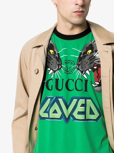 Shop Gucci Over Tiger Head Print Cotton T-shirt In Green