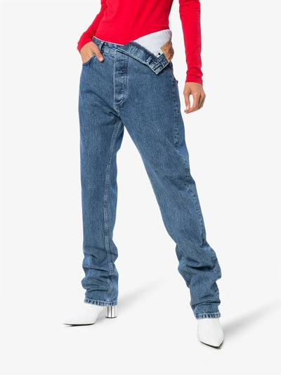 Shop Y/project Flap-waist Straight Leg Jeans In Blue