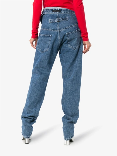 Shop Y/project Flap-waist Straight Leg Jeans In Blue