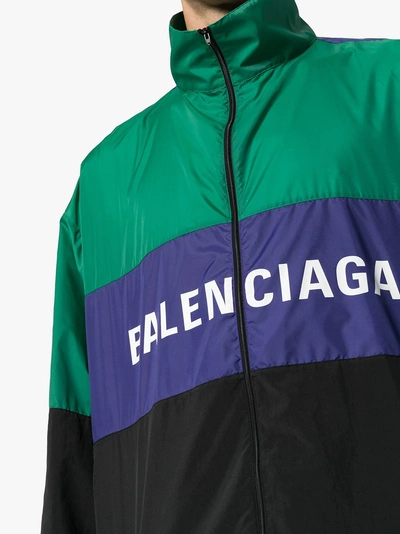 Shop Balenciaga Colour Block Logo Windbreaker Jacket In Green