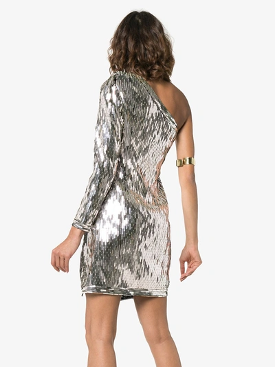 Shop Off-white One-shoulder Sequin Mini-dress In Metallic