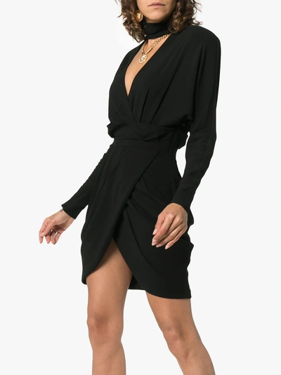 Shop Versace Turtle Neck Silk-blend Wrap Dress In Black