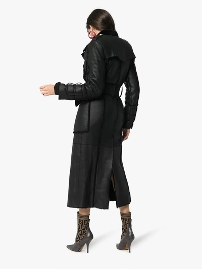 Shop Balmain Shearling-trimmed Belted Leather Coat In Black