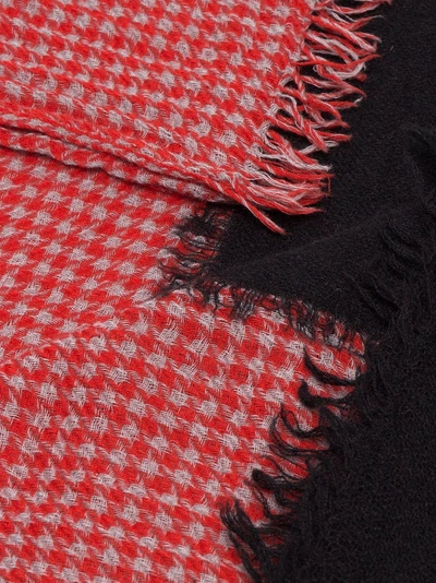 Shop Yohji Yamamoto Houndstooth Print And Frayed Edge Wool Scarf In Black