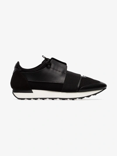 Shop Balenciaga Black Race Runner Leather Sneakers In 1000 Black