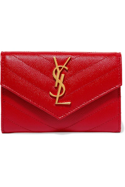 Shop Saint Laurent Quilted Textured-leather Wallet In Red