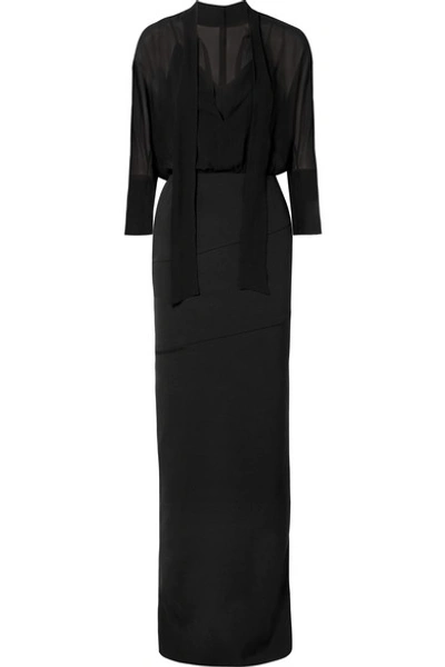 Shop Akris Pussy-bow Stretch-silk Crepe And Georgette Dress In Black