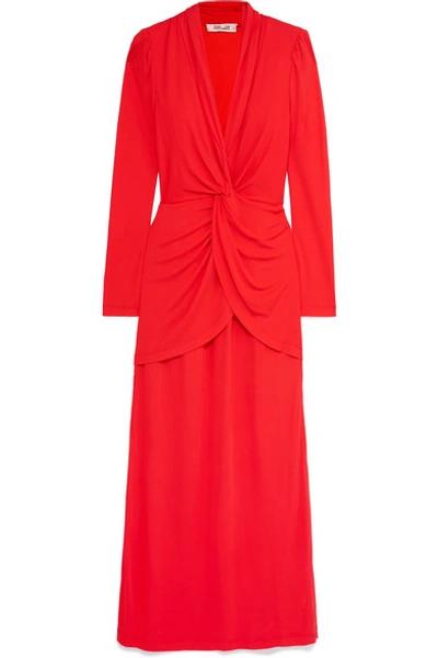 Shop Diane Von Furstenberg Stacia Knot-detail Crepe Maxi Dress In Red