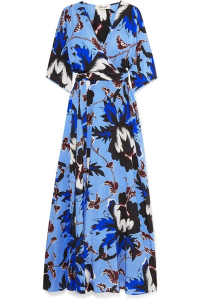 Shop Diane Von Furstenberg Eloise Floral-print Silk-crepe Wrap Maxi Dress In Blue