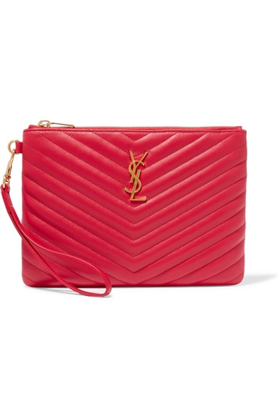 Shop Saint Laurent Monogramme Quilted Leather Pouch In Red