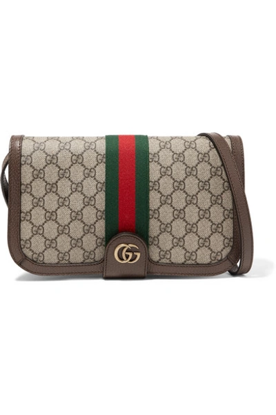 Shop Gucci Ophidia Textured Leather-trimmed Printed Coated-canvas Shoulder Bag