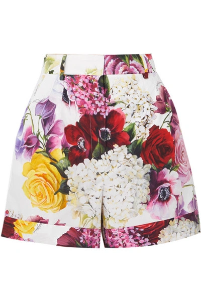 Shop Dolce & Gabbana Floral-print Cotton-poplin Shorts In White