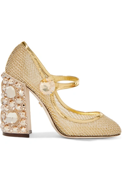 Shop Dolce & Gabbana Crystal-embellished Metallic Mesh Mary Jane Pumps