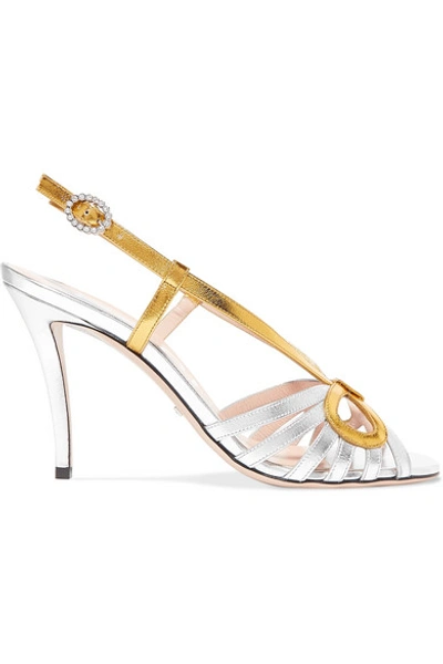 Shop Gucci Crystal-embellished Metallic Leather Sandals