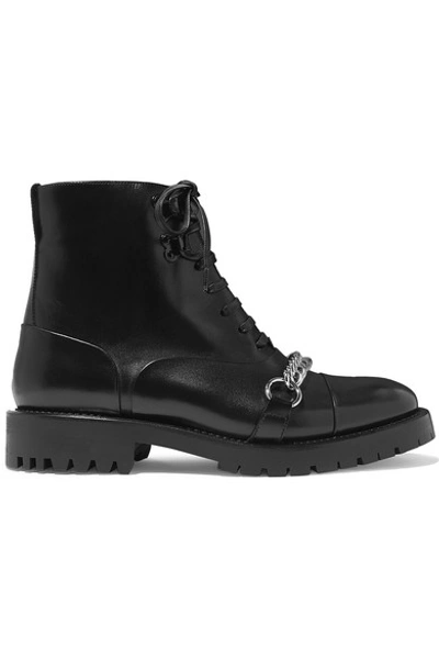 Shop Burberry Barke Chain-trimmed Leather Ankle Boots In Black