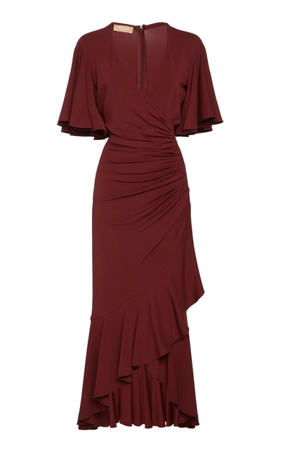 Shop Michael Kors Ruffle Satin Wrap Dress In Burgundy