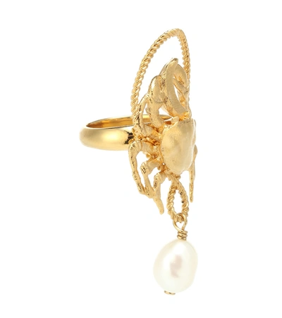 Shop Givenchy Pearl Pendant Ring In Gold