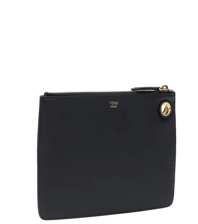 Shop Fendi Mania Triplette Leather Clutch In Black