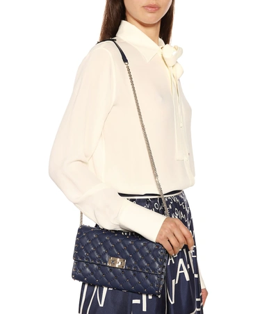 Shop Valentino Rockstud Spike Leather Shoulder Bag In Blue