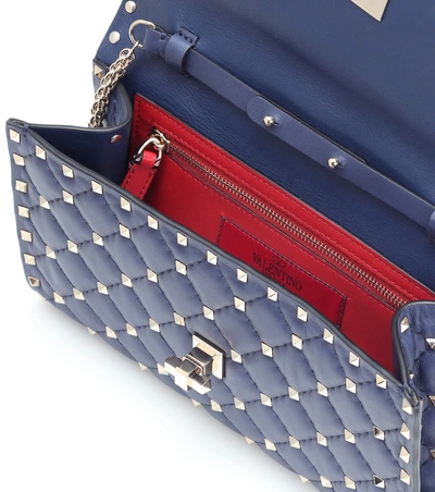 Shop Valentino Rockstud Spike Leather Shoulder Bag In Blue