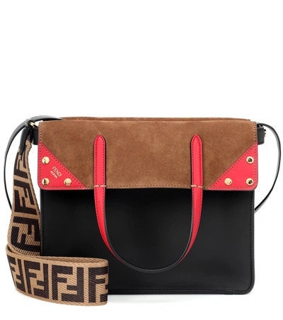 Shop Fendi Small Flip Leather Shoulder Bag In Black