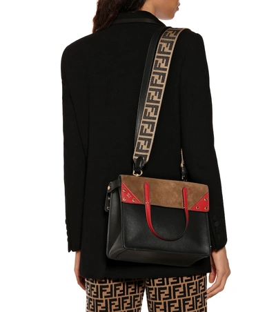 Shop Fendi Small Flip Leather Shoulder Bag In Black