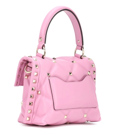 Shop Valentino Candystud Mini Leather Shoulder Bag In Pink