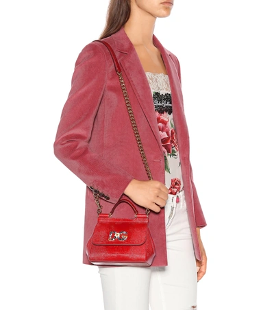 Shop Dolce & Gabbana Sicily Mini Leather Shoulder Bag In Red