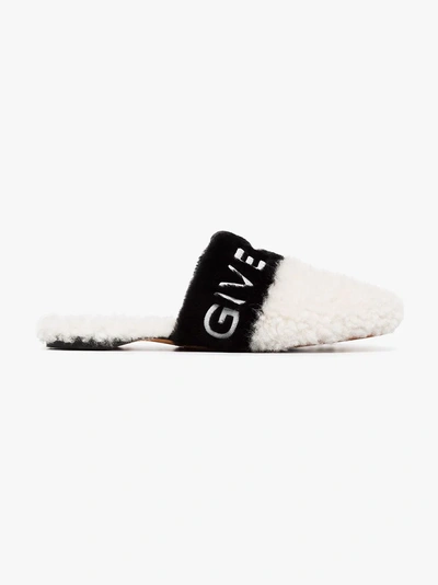 Shop Givenchy Beige And Black Bedford Sheepskin Logo Slippers In White